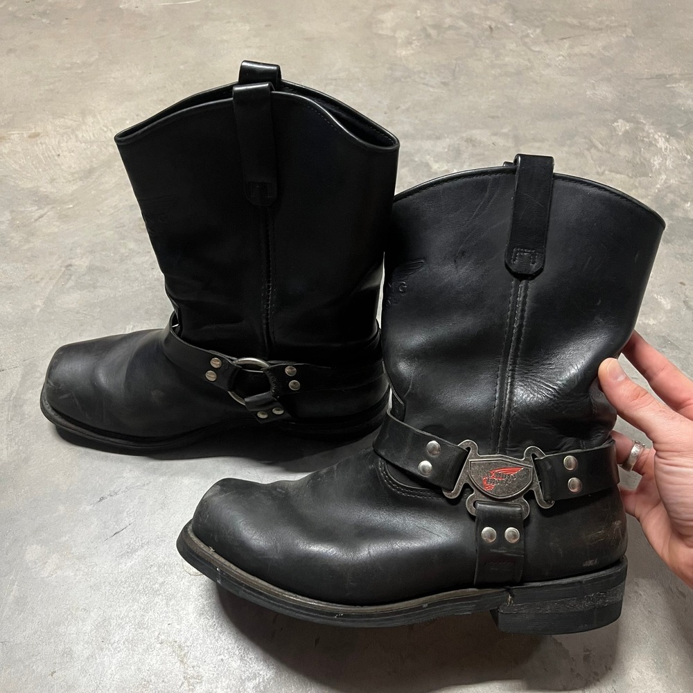 Red Wing 969 Mens Black Leather Harness Boots Square Toe Vibram Sole 13 E2 USA